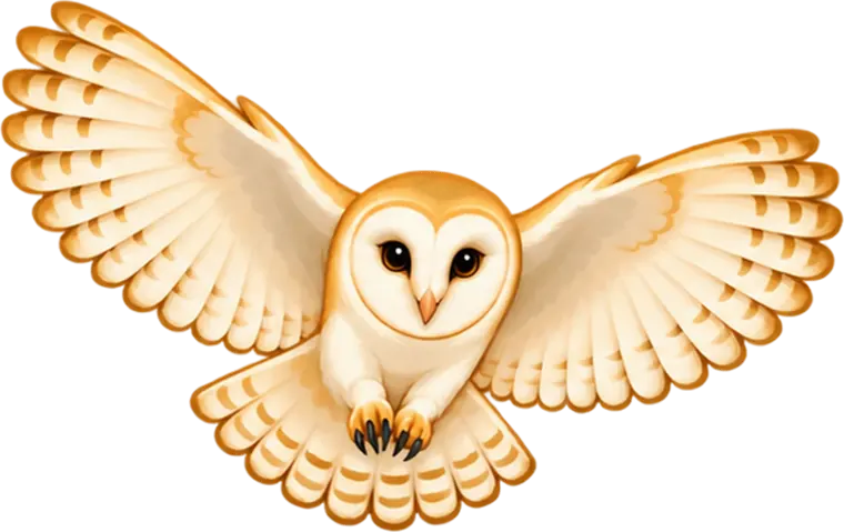 A barn owl in flight, wings spread